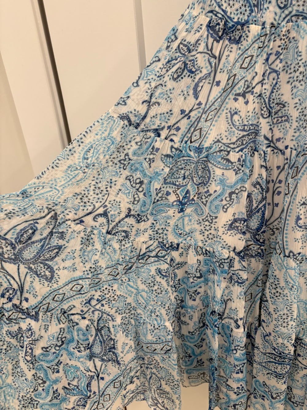 Lauren Ralph Lauren Blue Silk Chiffon Paisley Tiered Peasant Skirt Size SP - Picture 7 of 12